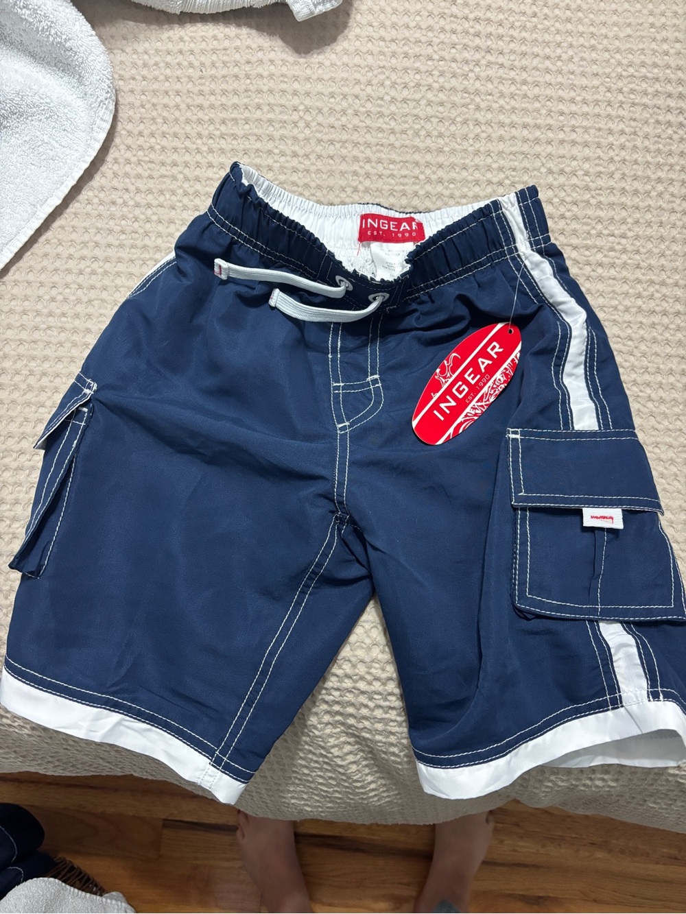 Boys Navy Blue Cargo Swim Shorts - NWT